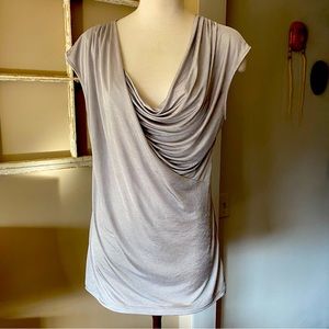 Calvin Klein shimmery silver asymmetrical neckline top